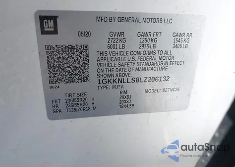 2020 GMC Acadia Awd At4 from USA, damaged, VIN 1GKKNLLS8LZ206132